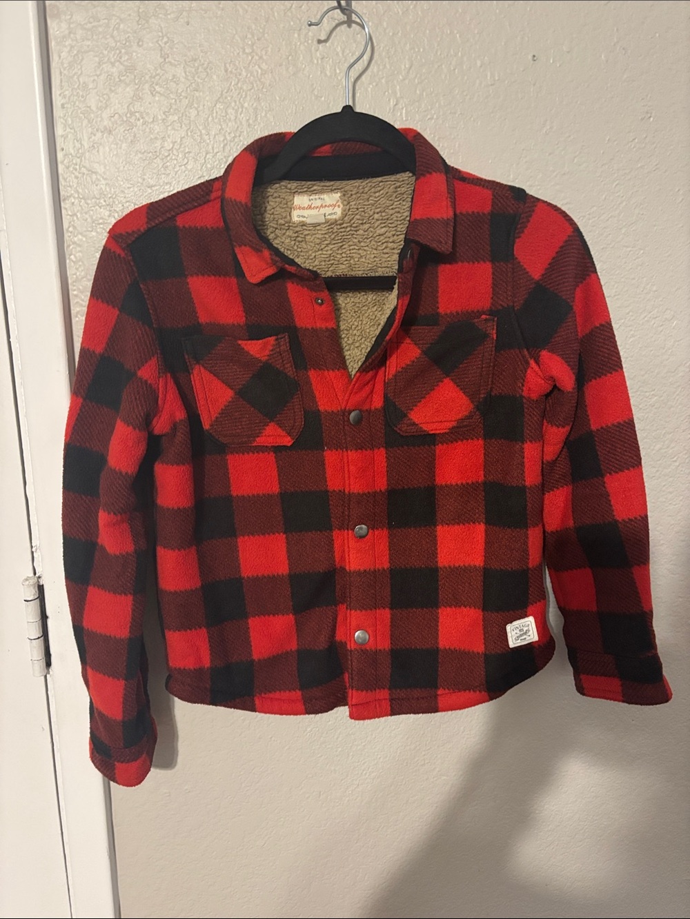Weatherproof Vintage Red and Black Plaid Sherpa Lined Jacket